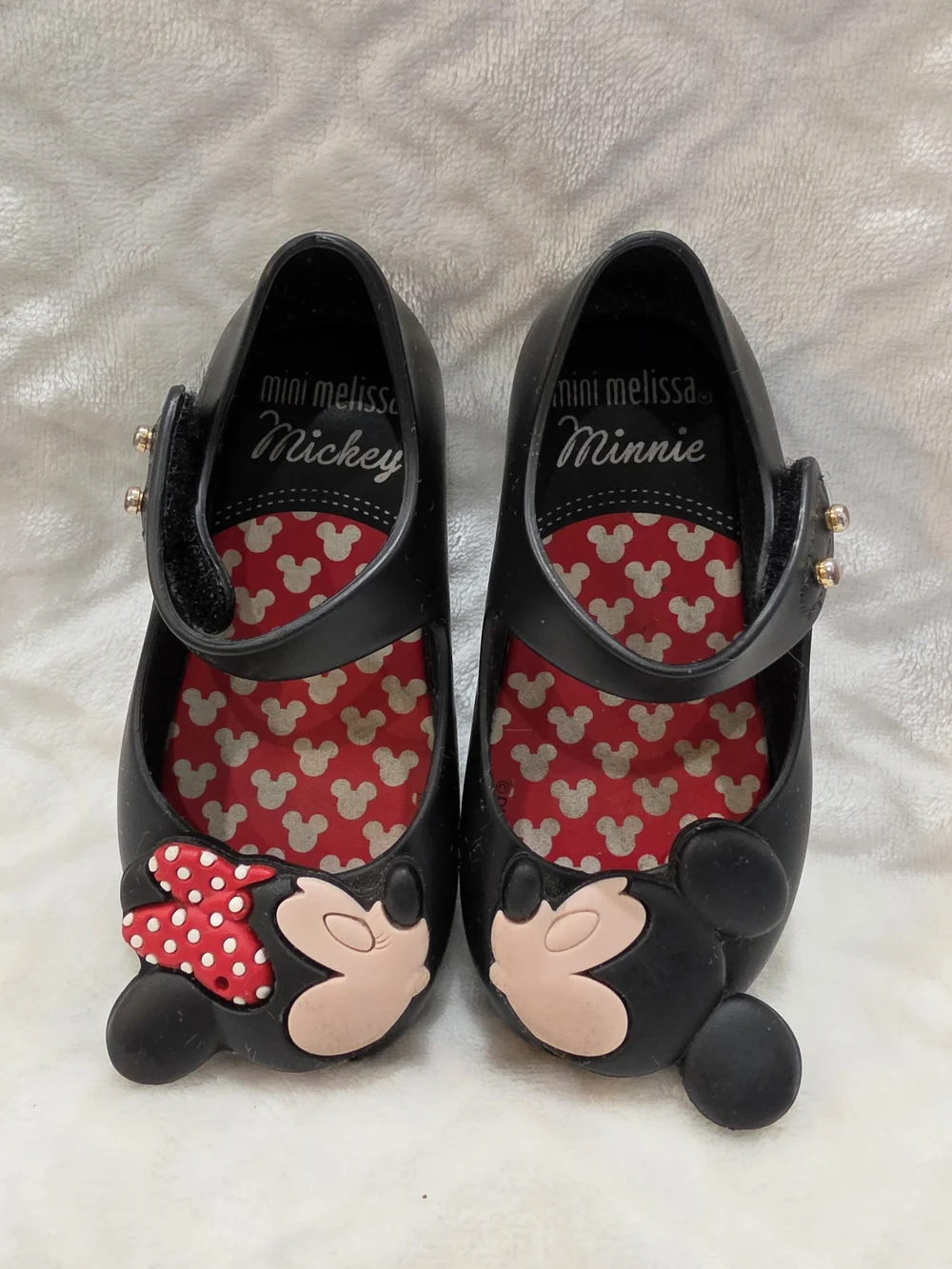 Mini Melissa Kids Sz 6 Toddler Black Mickey Minnie Mouse Kissing Jelly Shoes